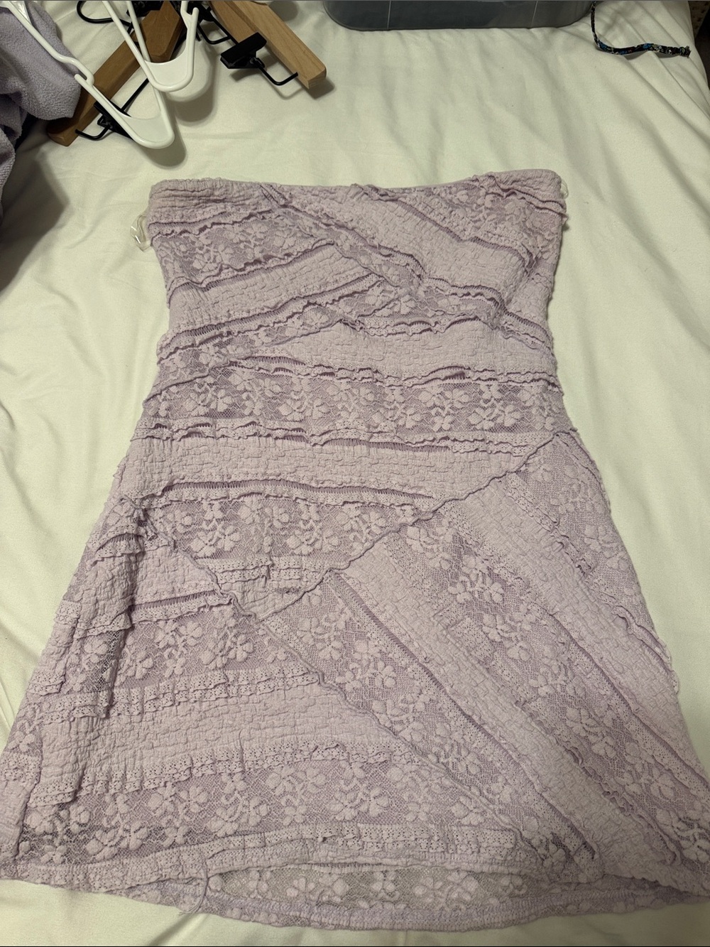 Altar'd State Lavender Strapless Lace Mini Dress
